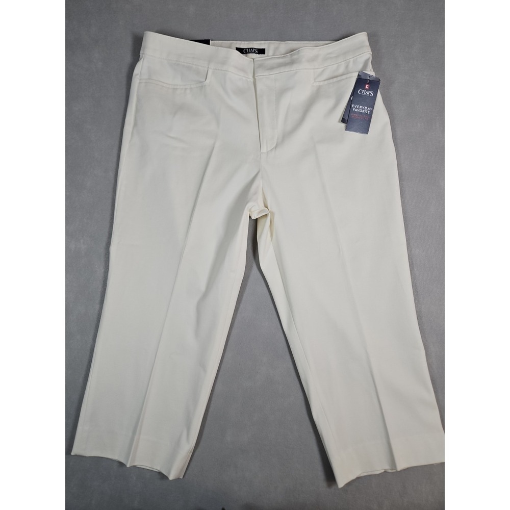 Chaps Womens White Mid Rise Slimming Capri Pants Size 16 NWT